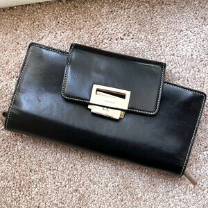 Kate Spade Black and Metallic Gold Leather Wallet/Wristlet
